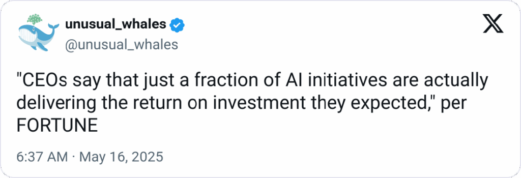 CEOs say just a fraction of AI initiatives are meeting ROI targets